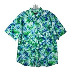 Crown & Ivy Men's Short Sleeve Button Down Shirt Blue Green Tie Dye Size L